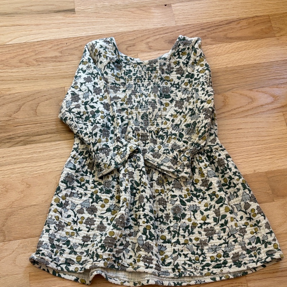 Rylee + Cru Green and Gray Floral Kids Dress